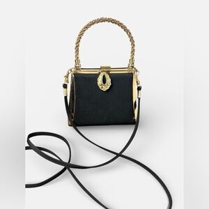 Black & Gold Structured Evening Bag Chain Handle & Crossbody Strap